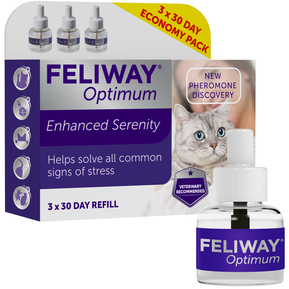 FELIWAY Optimum, Enhanced Calming Pheromone 30-day Refill – 3 Pack